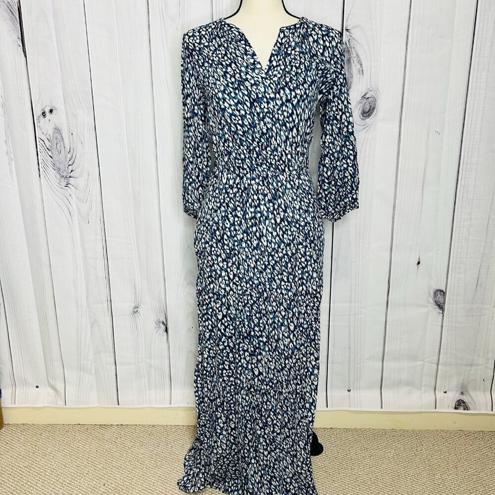 Liverpool Los Angeles Sz S Maxi Dress with Pockets Blue White Print Lined